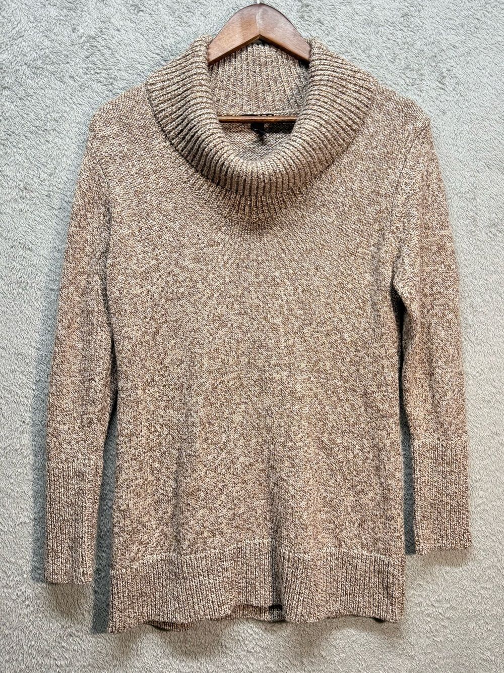 a.n.a A New Approach Cowl Neck Knit Sweater Brown Marled Gold Metallic Threads
